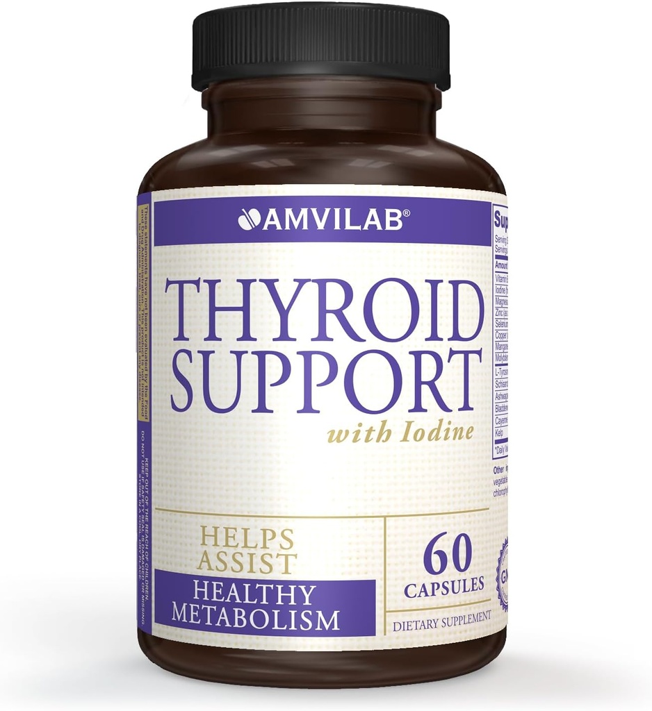 Tiroid Destek Iodine, B12 ve 12 Diğer Temel Malzemeler -Sağlıklı Tiroid, Mutlu Yaşam. Metabolism, Enerji ve Bilişsel Sağlığı yeniden canlandırın. 60 Capsules