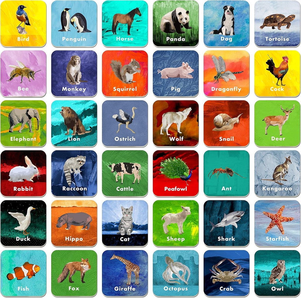 Hebayy 36 Pair Animal Matching Game Flash Cards Erasable (Her Önlem 2” X 2)