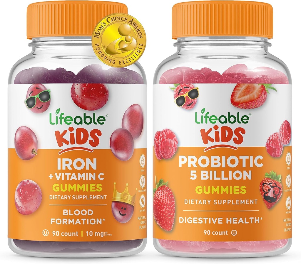 Lifeable Iron & Vitamin C Kids + Probiyotiks 5 Milyar Çocuk, Gummies Sche - Great Tasting, Supplement, Gluten Free, GMO Free, Chewable Gummy