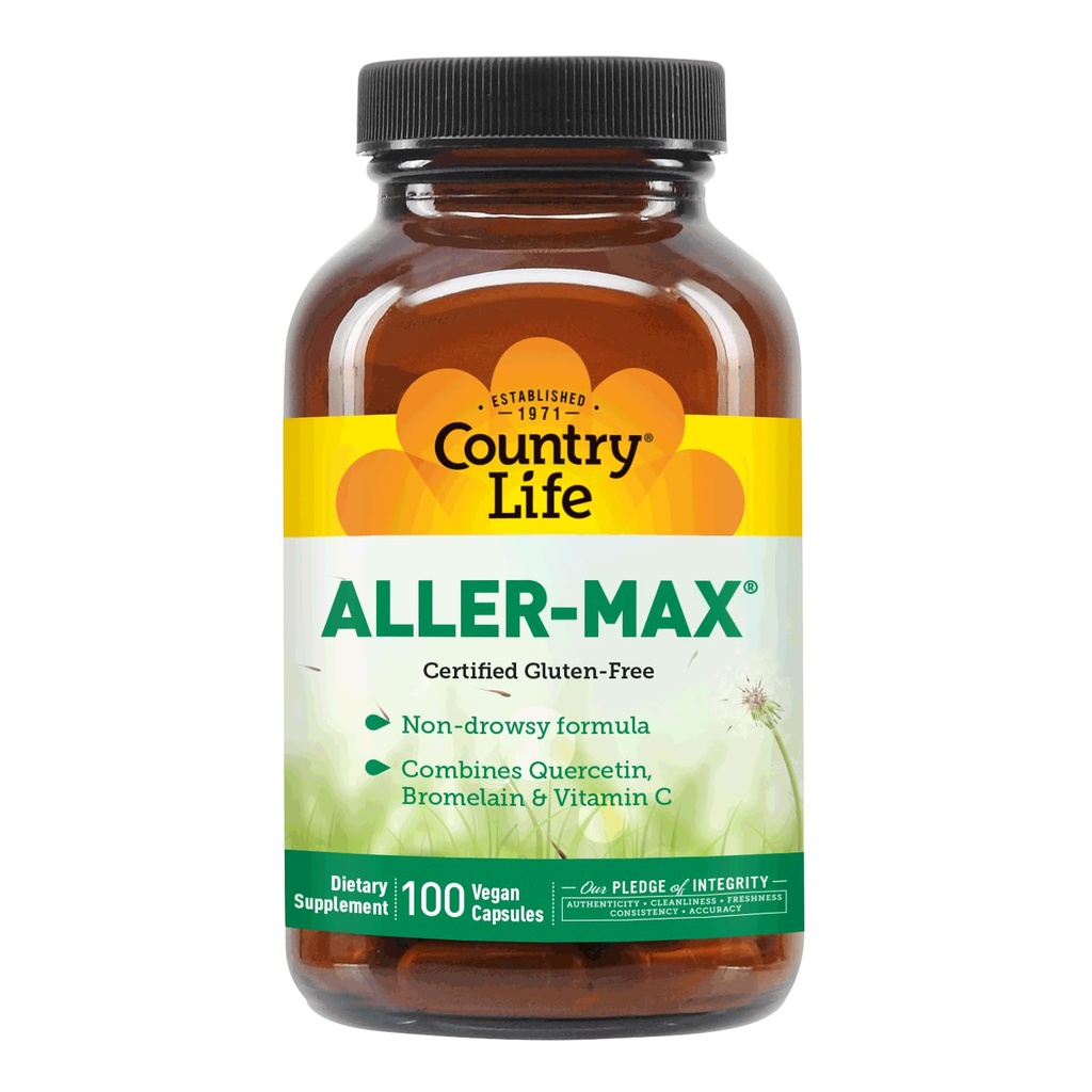 Country Life Aller-Max - Quercetin Supplements with Bromelain - Immune Support with Vitamin C, çinko, and Botanical Mix - sertifikalı Gluten-Free, Vegan (100 Count (kırda 1))