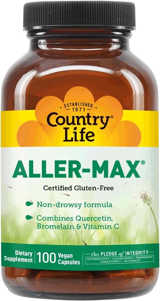 Country Life Aller-Max - Quercetin Supplements with Bromelain - Immune Support with Vitamin C, Zinc, and Botanical Blend - Certified Gluten-Free, Vegan (100 Count (Pack of 1))