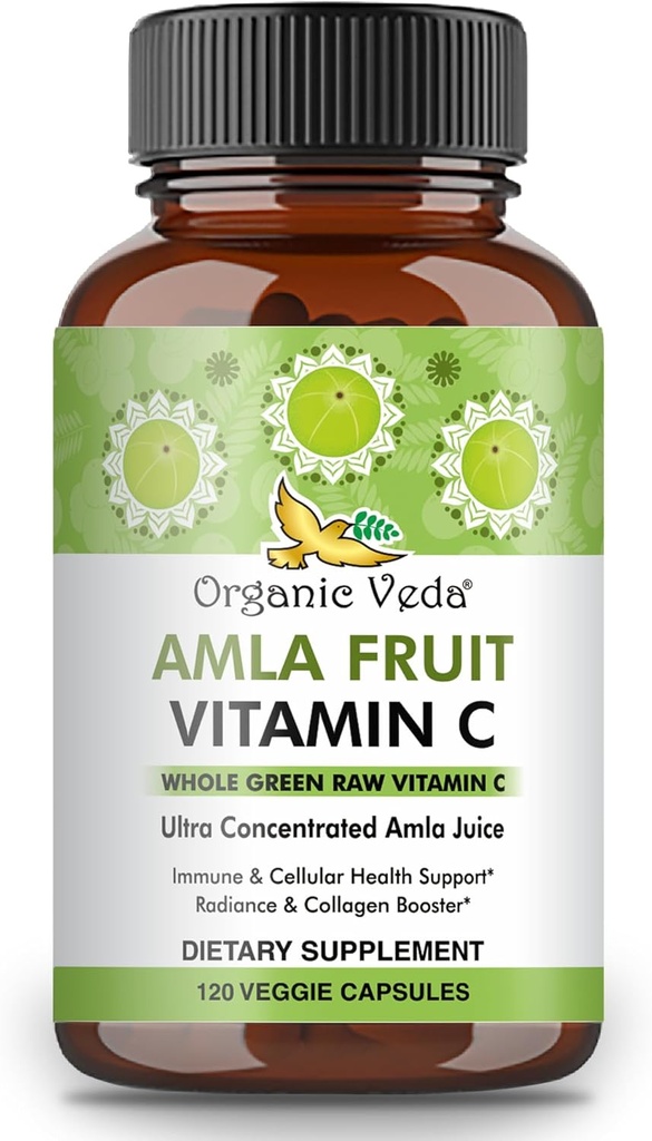 Organik Veda Amla Fruit Capsules, 20 X Yoğun Amla Berry Doğal Vitamin C Supplement - Potent Antioksis, Immunity, Skin Radiance - Vegan C Amla Toz Capsule 120