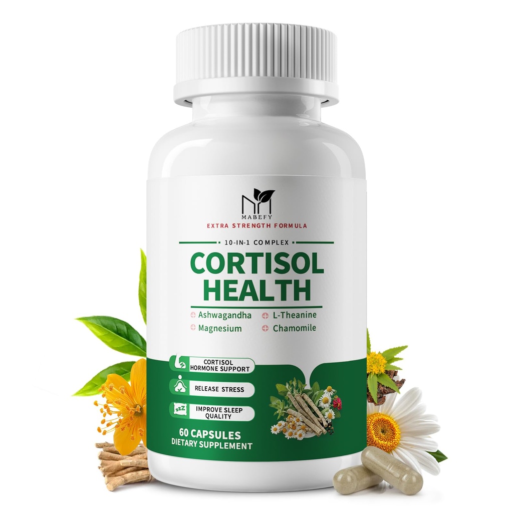 Kadınlar/Erkekler için Cortisol Supplements - 1 Cortisol Manager Function Lower Detox Balance with Magnezyum, Ashwagandha, L-Theanine for Stress, Sleep, Calm, Mood Support - 30 gün boyunca 60 Capsules