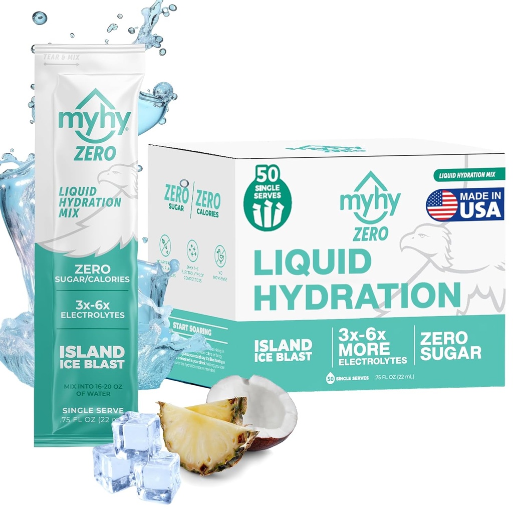 MyHy ZERO Liquid Hydration Packets, Sugar Free Electrolyte Drink Mix for Hydration Support, Dehydration Relief for Travel, Εγκυμοσύνη, Καταλληλότητα, Bachelor & Bachelorette Party – Ice Island, 50 Count