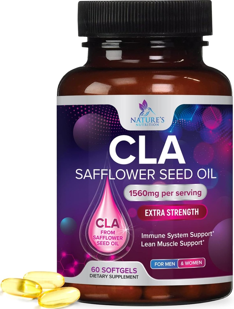 CLA Supplement, Conjugated Linoleic Acid 1560 mg - Ekstra Kuvvetli CLA Supplement Pills - Destek Body Kompozi, Lean Muscle Tone, & Energy - Safflower Capsules, Gluten Free, Non-GMO - 60 Softgels