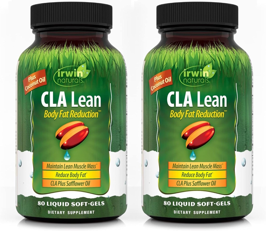 Irwin Naturals CLA Lean Body Fat Μείωση - Βοηθά στη μείωση του λίπους σώματος & την αύξηση του μυϊκού τόνου - 80 Liquid Soft-Gels (Pack of 2)