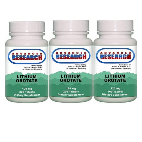 Dr. Hans Nieper Lithium Orotate Tablets, 120 mg, 3Pack (200 Count Each)