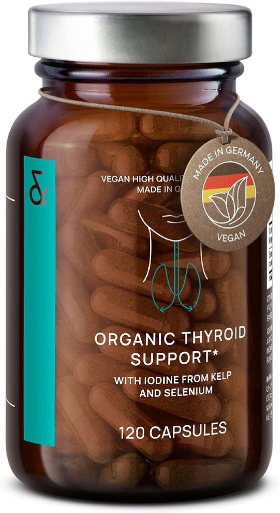 Organik Tiroid Destek Supplement with Iodine from Sea Kelp Organic and Selenium from Mustard Seed Extract - 120 Capsules - Natural Thyroid Supplement for Men & Women - Vegan and Gluten Free
