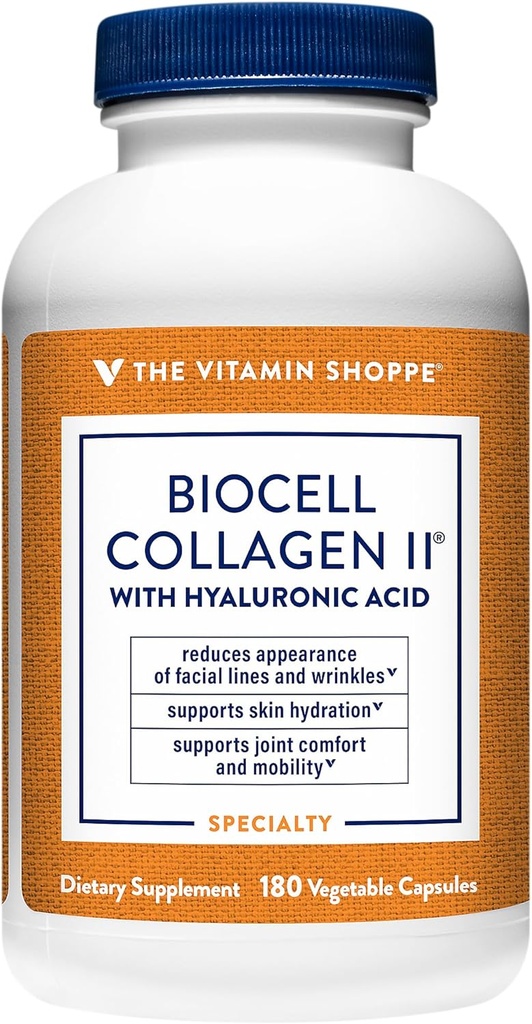 Η βιταμίνη Shoppe Biocell Collagen II με Υαλουρονικό Οξύ 1000mg - Προάγει το Υγιεινό Δέρμα, τις αρθρώσεις και το Καρτιά - Υποστηρίζει την Ενυδάτωση & Ελαστικότητα - για την Καθημερινή Ευεξία (60 κάψουλες λαχανικών)