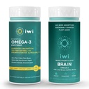 Iwi Omega-3 Essential & Brain Omega-3 Bundle, 30 Servings, Vegan Plant-based Algae Omega 3 with EPA + DHA, Krill & Fish Oil Alternative, No Fishy Aftressage