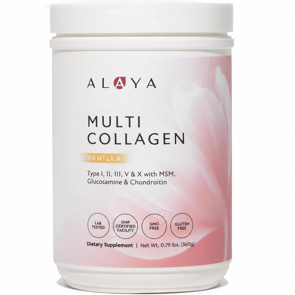Alaya Multi Collagen Toz - Tip I, II, III, V, X Hydrolyzed Collagen Peptides Protein Toz Supplement with MSM + GC (Vanilla)