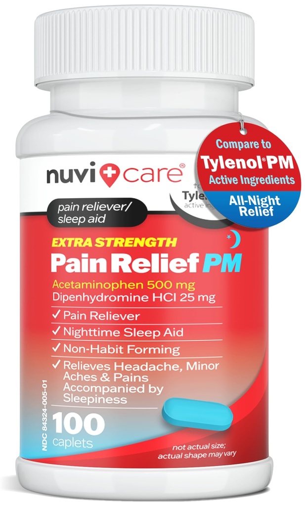 Ekstra Güçlü Ağrı Yardımı PM - Acetaminophen 500 mg & Diphenhydramine 25mg - Tylenol PM Ekstra Güçlü Uyku Yardımı ile karşılaştırıldığında - Aches & Pains (100 Tabletler)