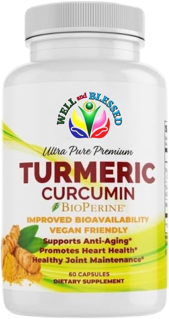 Turmeric Curcumin Supplement with BioPerine - 60 Capsules - Organik Turmeric Root Extract - Vegan Dostu, Gelişmiş Aborpsiyon, Daily Ortak ve Kalp Desteği