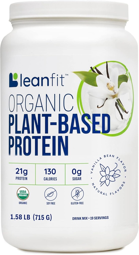 LeanFit Organik Bitki Tabanlı Protein Toz, Doğal Vanilla Flavor - Vegan, USDA Organik sertifikalı, Soy-Free, Gluten-Free, Dairy-Free, Sugar-Free, Non-GMO - 21g Protein, 19 Hizmet, 1.58 Pound Tuba