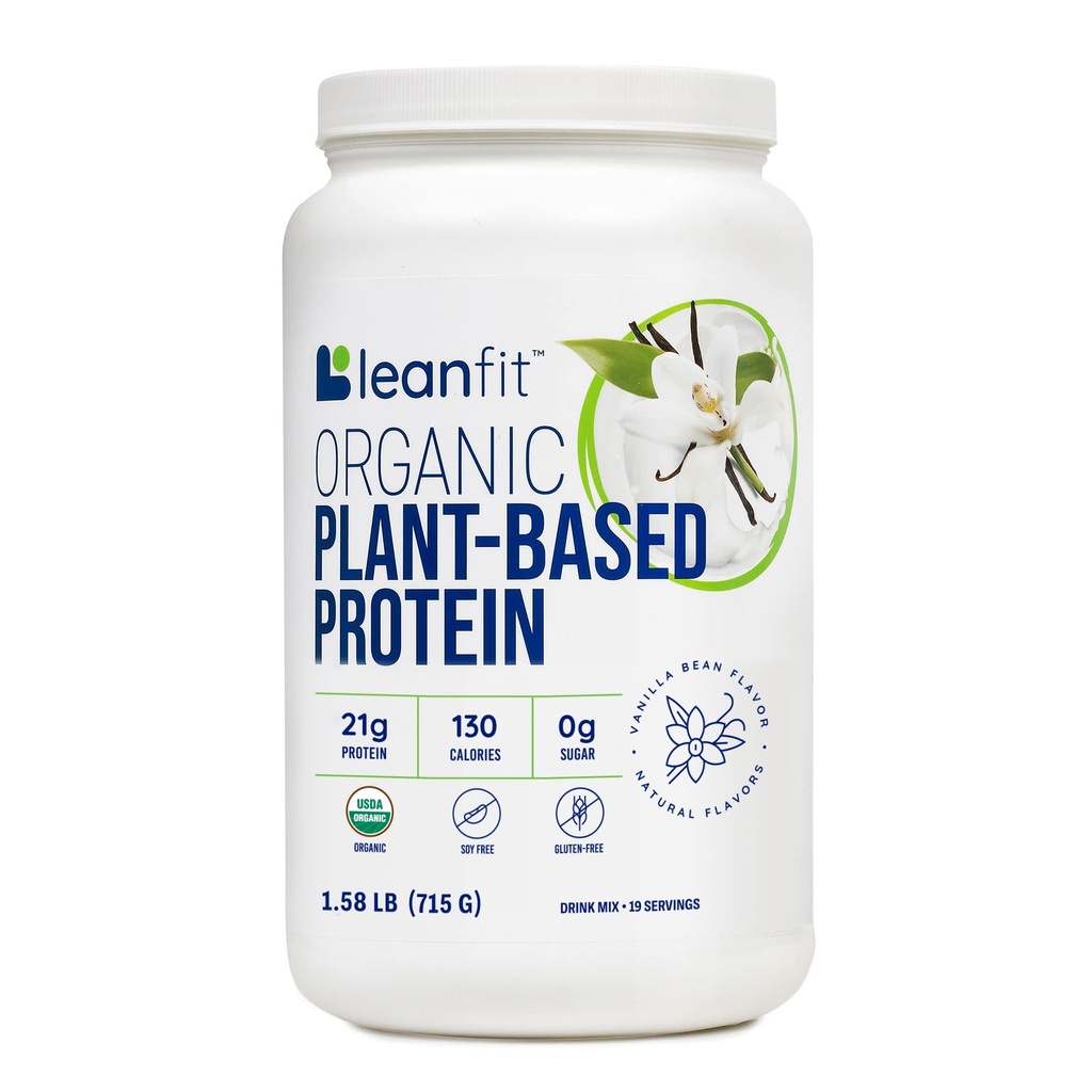 LeanFit Organik Bitki Tabanlı Protein Toz, Doğal Vanilla Flavor - Vegan, USDA Organik sertifikalı, Soy-Free, Gluten-Free, Dairy-Free, Sugar-Free, Non-GMO - 21g Protein, 19 Hizmet, 1.58 Pound Tuba