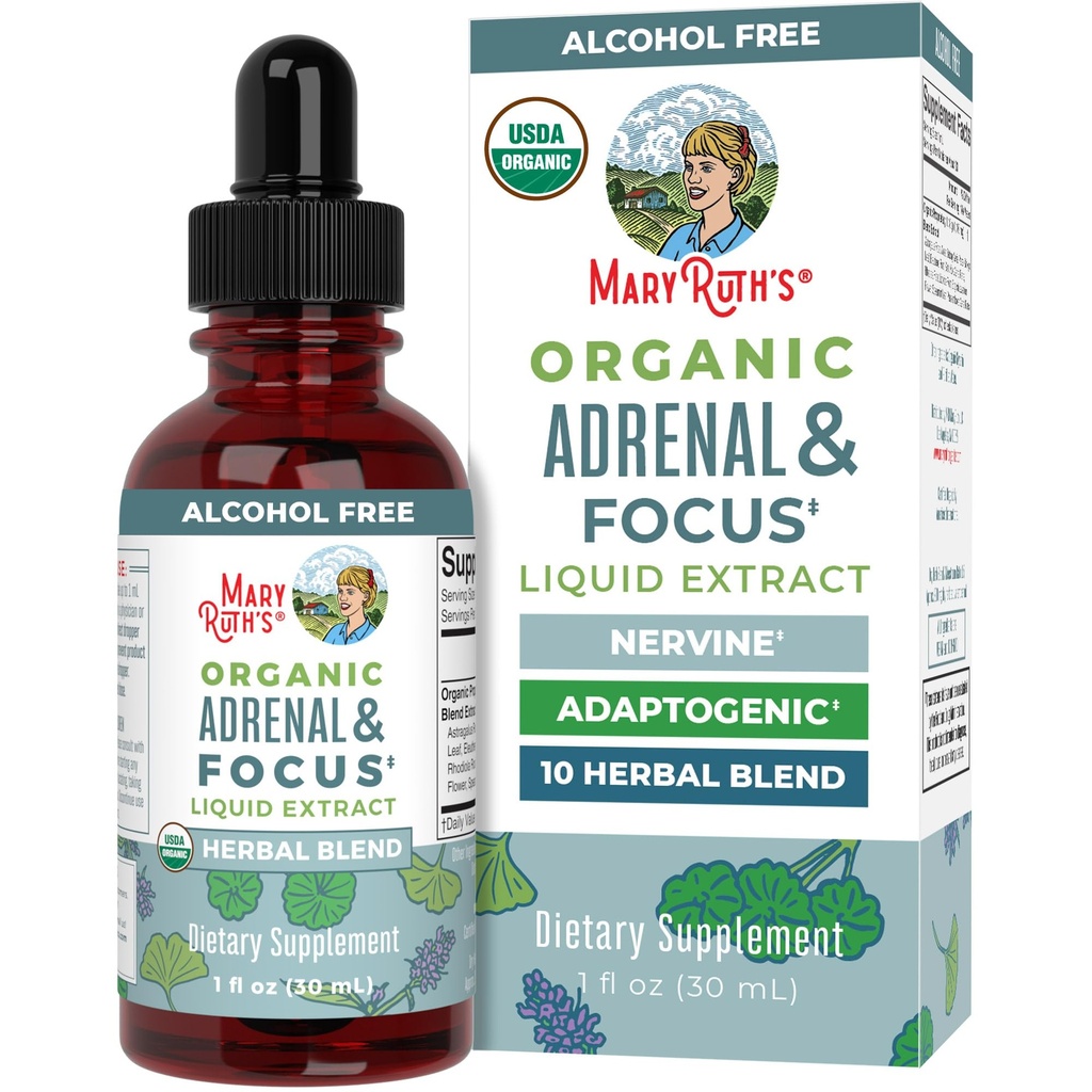 MaryRuth Organics - USDA Organic Brain Nootropic Supplement for Yetişkinler with Ginkgo Biloba & Astragalus | Focus & Adrenal Support | Brain & Memory Drops | Vegan | Non-GMO | Gluten Free | 30 Servisler