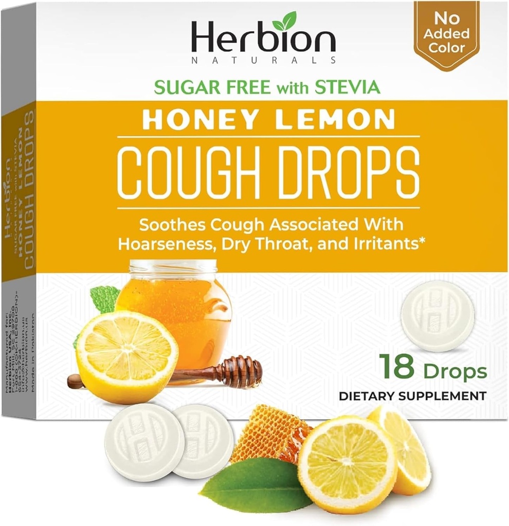 HERBION Naturals Cough Drops, Sugar-Free with Stevia, Dietary Supplement, Soothes Cough, Yetişkinler ve Çocuklar için 6 Yıl boyunca, 25 Drops Her (18 Kont)