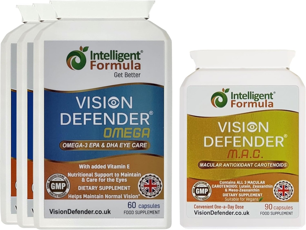 Vizyon Defender MAC ve Omega Her gün Genel Göz-Sağlık İşareti (90 Gün Supply). Eyes Vitamin Supplement, Carotenoids Lutein, Zeaxanthin, Omega-3 (DHA, EPA) içerir. İngiltere'de Eye Experts tarafından yapılan