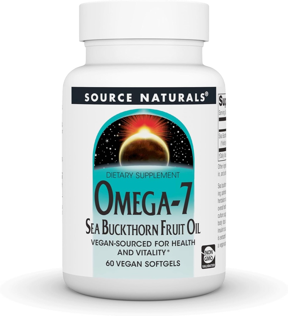 Source Naturals Omega-7 Sea Buckthorn Fruit Oil, Non-GMO, Vegan- Sourced for Health and Vitality* - 60 Vegan Softgels