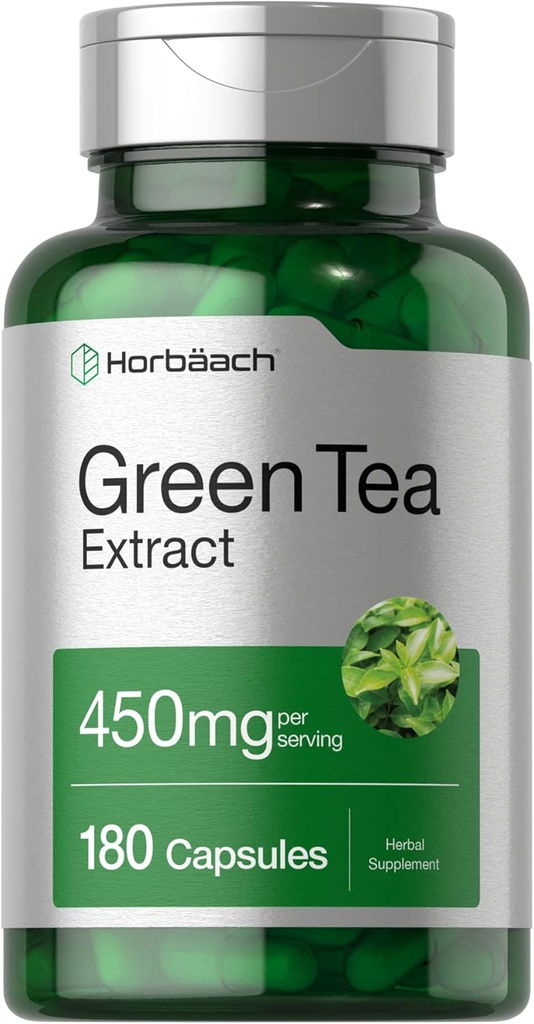 Horbäach Green Tea Extract Capsules 450 mg | 180 Count | Herbal Supplement | Non-GMO ve Gluten Free