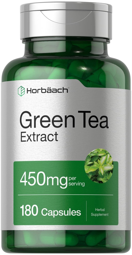 Horbäach Green Tea Extract Capsules 450 mg | 180 Count | Herbal Supplement | Non-GMO ve Gluten Free