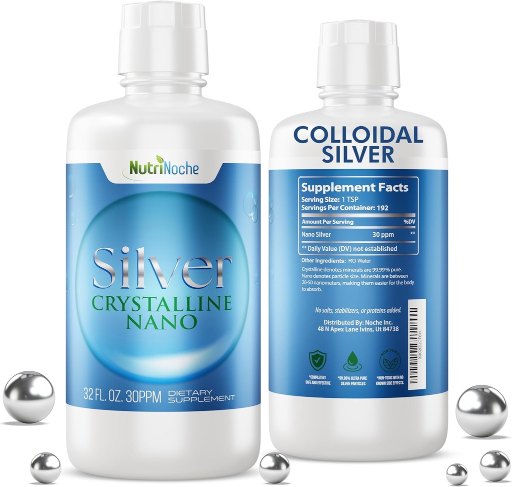 NutriNoche Colloidal Silver Mineral Ek - 30 ppm - 32 Ounces - Colloidal Mineraller