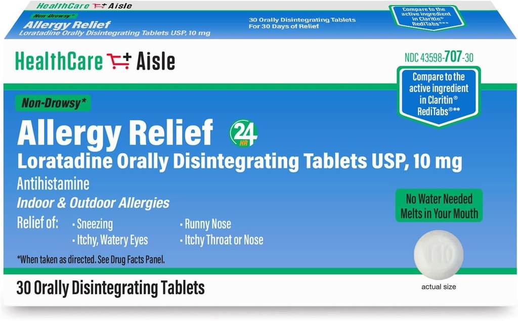 SağlıkCareAisle Anti Allergy Relief - Loratadine 10 mg Orally Disintegrating Tabletleri USP - 30 Tablet - Orijinal Reçeteli Güçlü Alerji İlaçları, 24 Saat Yardımı