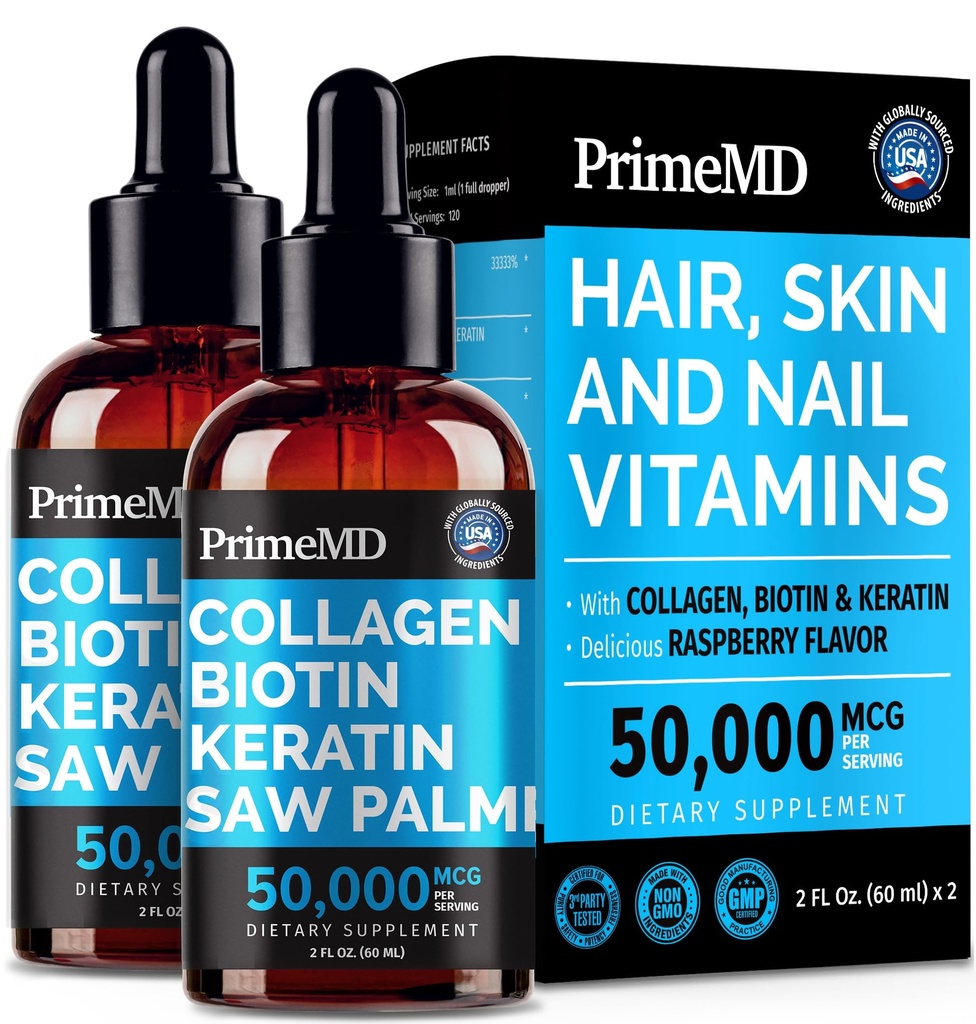 Kadınlar için sıvı Collagen, - Biotin Vitamini ile Serum Kompleksi, Hydrolyzed Keratin proteini ve Saw Palmetto - Saç, Skin ve Nails Wellness - 2fl oz (Pack of 2)