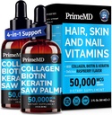 Liquid Collagen Peptides for Women - Serum Complex with Biotin Vitamin, Hydrolyzed Keratin Protein and Saw Palmetto - Comprehensive Formula for Hair, Skin, and Nails Wellness - 2fl oz (Pack of 2)