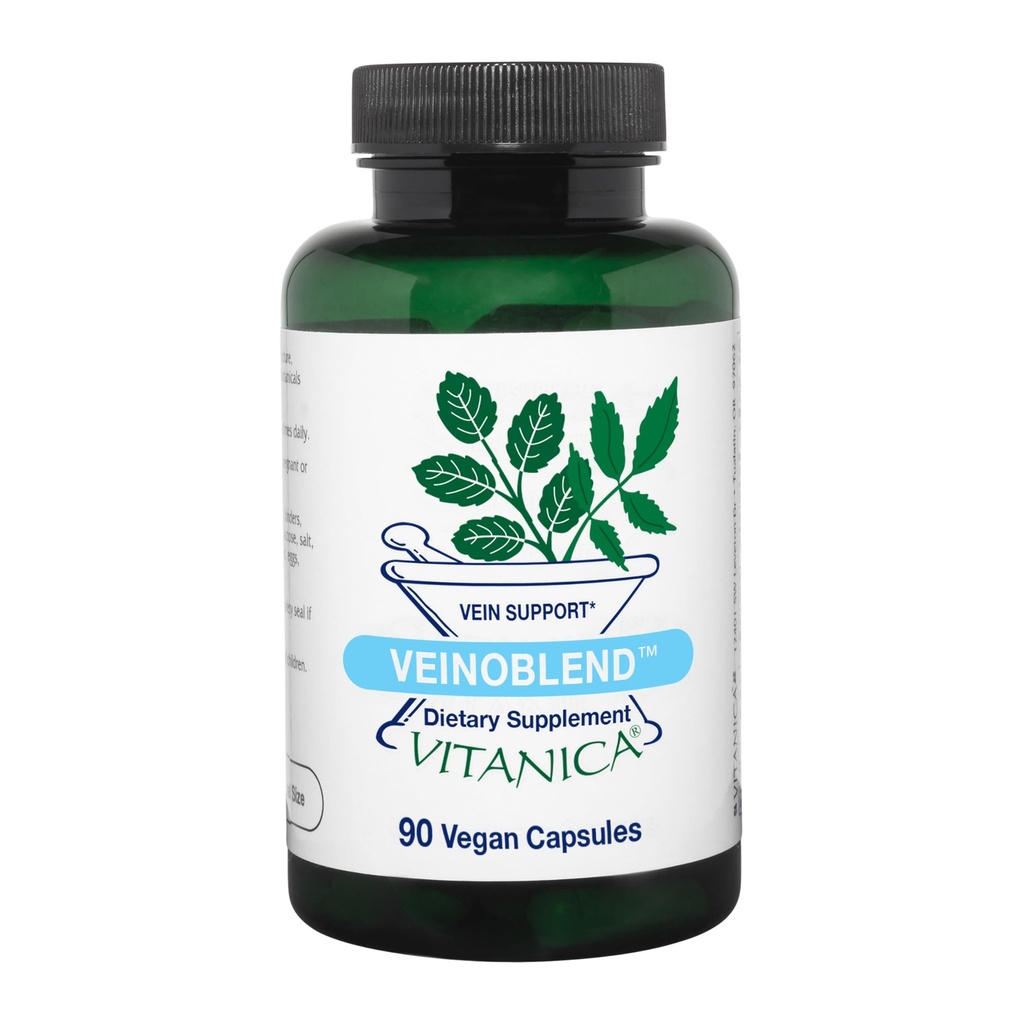 Vitanica VeinoBlend - Circulation Supplement for Blood Flow, Vein & Capillary Support - Includes Bromelain, Horse Chestnut, Gotu Kola, Butcher's Broom, Bioflavonoids, & Vitamin C - Vegan - 90 Capsules