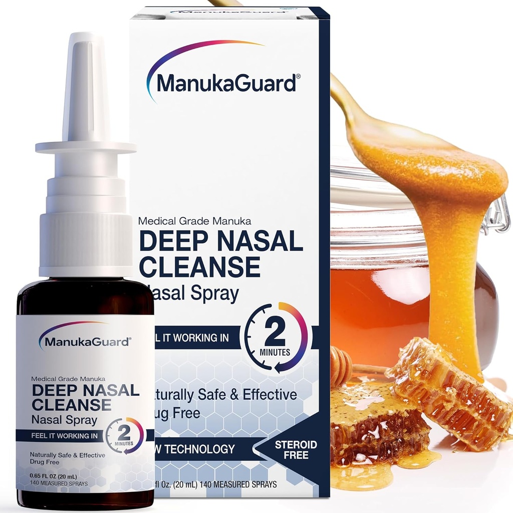 ManukaGuard Medical Grade Manuka Honey Natural Nasal Mix with Saline Solution for Congestion Support, Sinus ve Alerji Yardımı, Nasal Moisturing, Yeni Zelanda Honey, MGO 600, 0.65 fl oz Şişe
