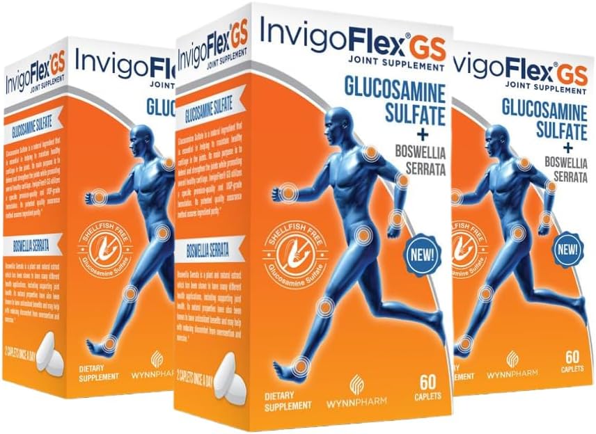 INVIGOFLEX Glucosamine Sulfate (Shellfish Free, sodyum Free & Vegetarian Safe) GMO, Gluten Free - Boswellia Serrata ile - Premium Ortak Supplement GS - 3 Pack