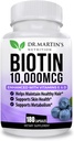 Potent Biotin (Vitamin B7) 10,000 mcg with Vitamins D & E Supplement | 180 Count | Hair, Skin And Nails | For Thicker & Stronger Hair Growth | Healthy, Youthful Skin & Strong Nails | Energy Support