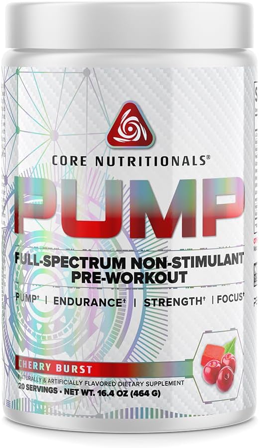 Core Nutritionals Pump Full-Spectrum Non-Stimulant Pre-Workout, N03T Nitrate, Peak02, Alpha GPC, maksimum pompa için, Güçlü ve Performans 20 Hizmet (Cherry Burst)