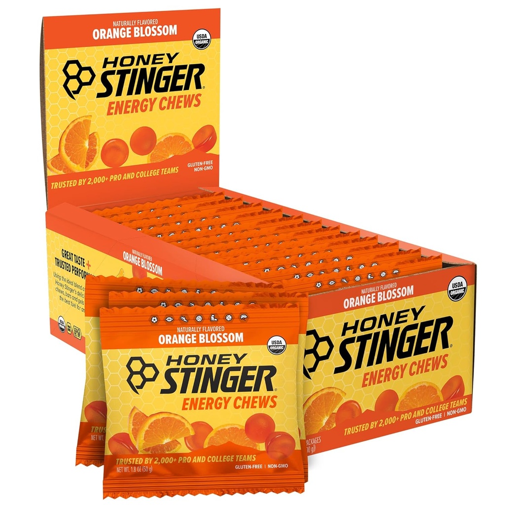 Honey Stinger Organic Orange Blossom Energy Chew, Gluten Free & Caffeine Free, Egzersiz, Koşu ve Performans, Ev ve Spor Beslenmesi, Pre and Mid Workout, 12 Pack, 21.6 Ounce