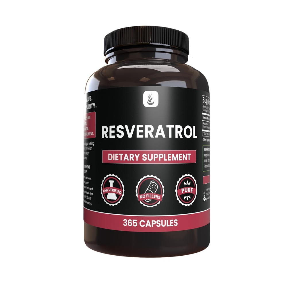 PURE ORIGINAL INGREDIENTS Resveratrol, (365 Capsules) Magnezyum Or Rice Fillers, Always Pure, Lab TY