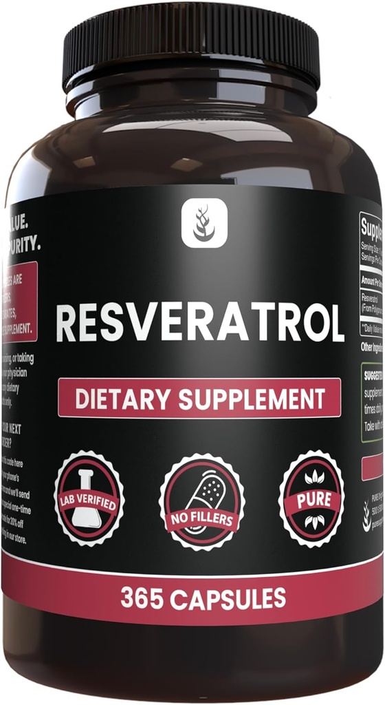 PURE ORIGINAL INGREDIENTS Resveratrol, (365 Capsules) Magnezyum Or Rice Fillers, Always Pure, Lab TY