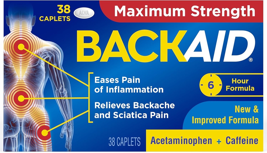 Backaid En Güçlü aspirin-Free Pain Relief from Backache, Sciatica and Leg Pain, Güçlü Kombinasyon, Uzun Son 6 Saat Formula, 38 Count