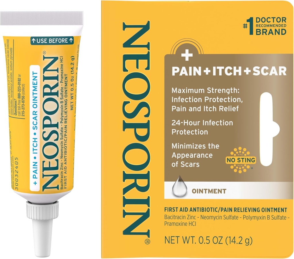 Neosporin Antibiyotik Ağrı-Relieving, Anti-Itch, & Scar Görünüm Minimizer Ointment with Nemisin & Bacitracin çinko, 24 Saat Enfeksiyonu Az Cuts, Yararlar ve Burns için Koruma