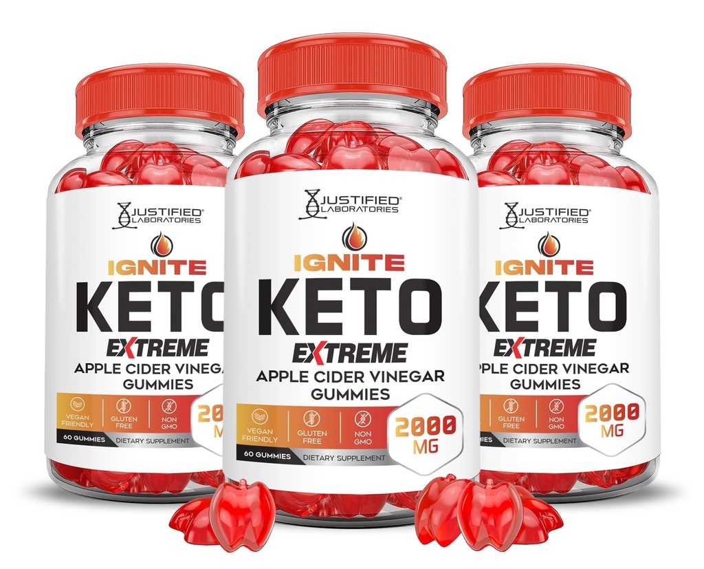 Justified Laboratories (3 Pack Ignite Keto ACV Gummies Extreme 2000MG Advanced Ignite Keto Gummies Apple Cider Vinegar Formed with Pomegranate Beet Juice Powder B12 Vegan Non GMO 180 Gummys
