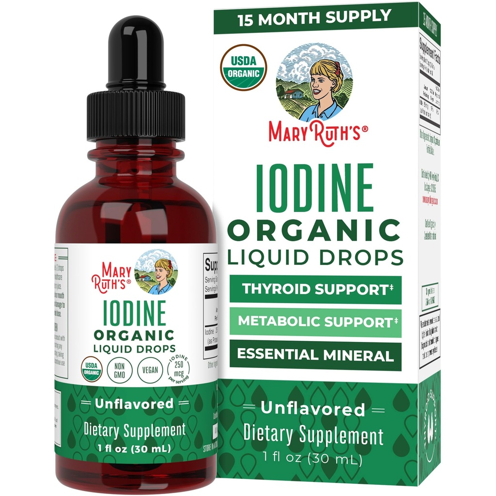 MaryRuth Organics Iodine Liquid Drops | P properties Iodide | 1 Yıl Supply | 450 Hizmet | Tiroid Sağlığı | USDA Organik| Vegan | Non-GMO | Gluten Free | 1 Fl Oz