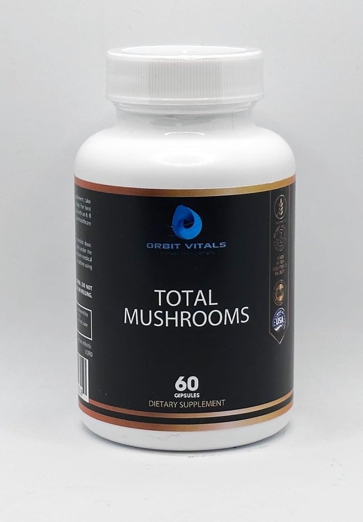 Total Mushrooms Capsule Supplement, 1330 mg - Mushroom Brain Supplement with Cordyceps, Reishi Mushroom, Shiitake, Lions Mane - Βελτίωση Εστίασης, Βοήθειας Digestion, Διανοητική Καθαρότητα, Ανοσία - 60 Count