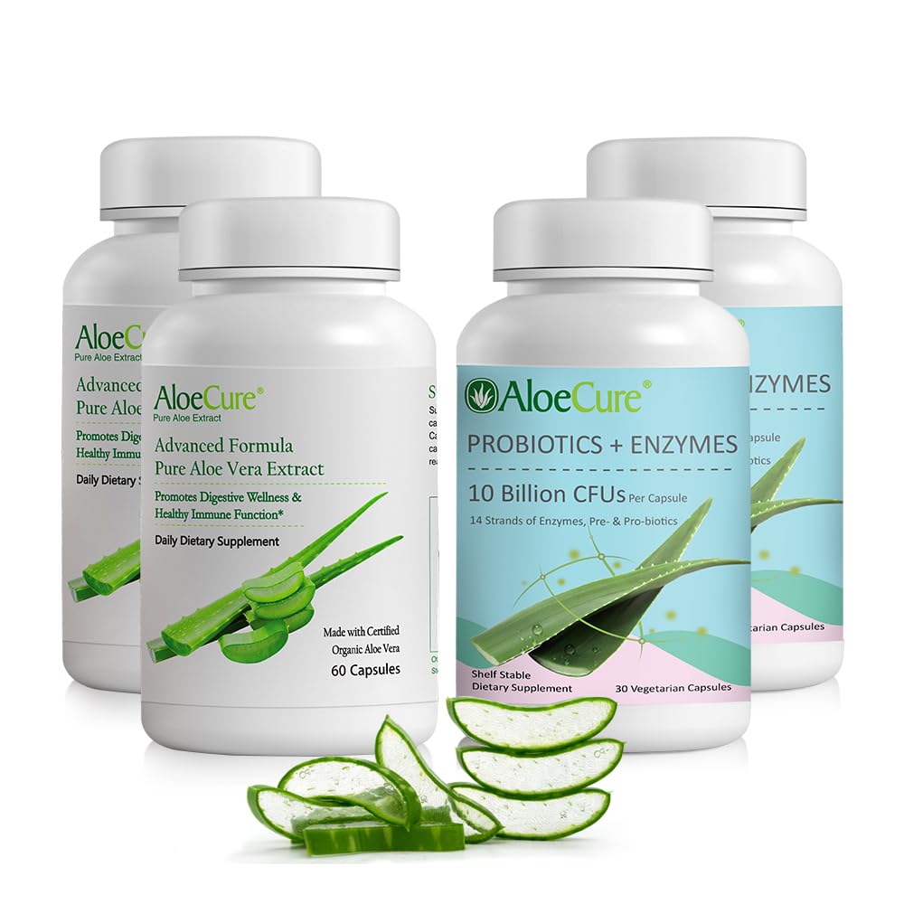 AloeCure Organik Aloe Vera Capsules Pack - 4 Adet - 2 x Aloe Vera Capsules, 2 x Probiyotiks + Enzymes