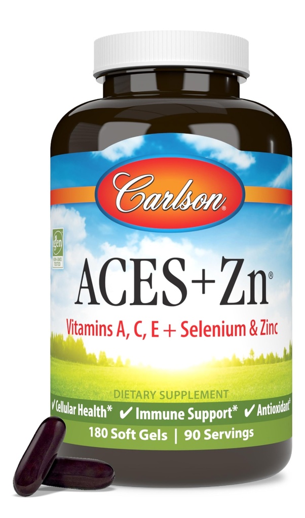 Carlson - ACES + Zn, Βιταμίνες A, C, E + Σελήνιο & Ψευδάργυρος, Κυτταρική Υγεία & Ανοσολογική Υποστήριξη, Αντιοξειδωτικό, 180 Softgels