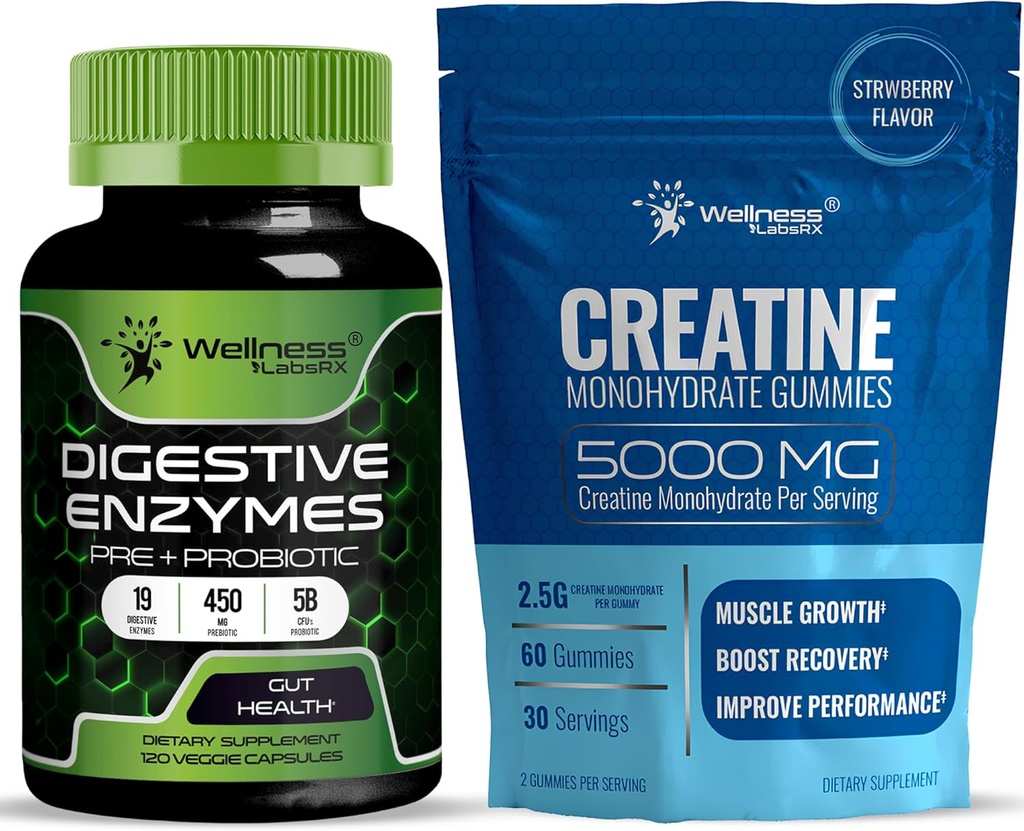 WELLNESS LABSRX Digestive Enzymes Capsules 5 Milyar CFUs - Kreta Gummies 5000 mg