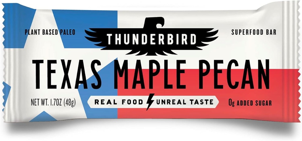 Thunderbird Bars Energy Snack, Gluten-Free with protein, Sağlıklı Gerçek Gıda, Vegan Paleo Non-GMO, Hiçbir Ek Olmayan Şeker, Texas Maple Pecan Flavor Count (12, 1.7 oz. Bars)