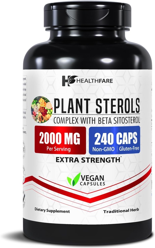 Healthfare Plant Sterols Capsules 2000 mg | 240 Vegan Capsules | Beta Sitosterol & Phytosterol Kompleksi | Plant-Based Supplement | Non-GMO & Gluten-Free | Made in the USA
