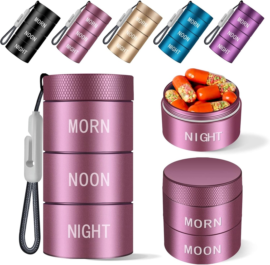 Aluminum Alloy Waterproof Pill Organizer 3 Times a Day,Moisture Proof Metal Pill Case,Small Daily Pill Holder for Purse,Portable Travel Pill Box Container to Hold Vitamins,Med, Supplements【Rose Gold】