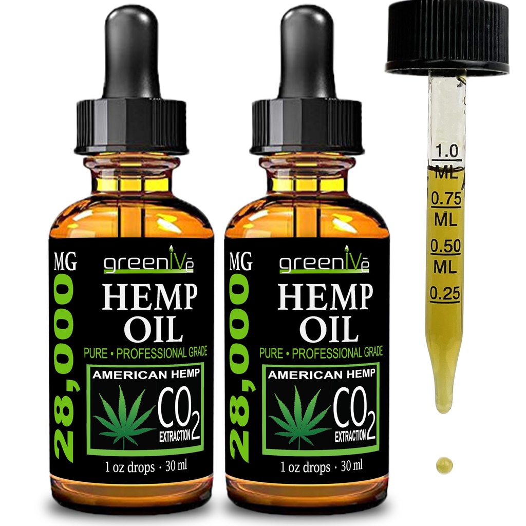 GreenIVe Hemp 28,000 mg Doğal Grown Hemp Oil Drops Vegan Omegas Doğal Potent Sonuçlar (2 Paket)
