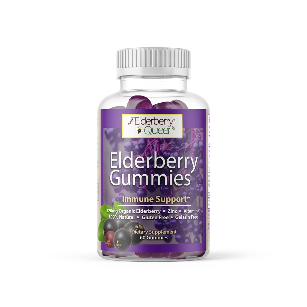 Elderberry Queen Organic Elder Gummies 60 ct - Immune Support Gummies with Vitamin C & çinko - Yaşlılar Yetişkinler ve Çocuklar için Gummies